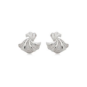 Brinco de base cravejado de zirconia cristal banho em rodio branco