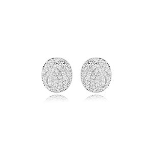 Brinco de base cravejado de zirconia cristal banho em rodio branco