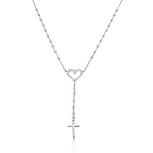 Colar de coração cravejado de zirconia cristal banho em rodio branco