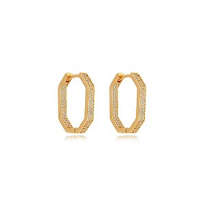 Brinco de argola cravejado banho em ouro 18k