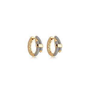 Brinco de argola com caneta de rodio cravejado de zirconia cristal banho em ouro 18k