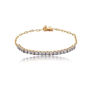 Pulseira cravejada de zirconia cristal banho em ouro 18k