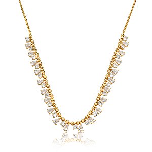 Colar com pingentes cravejado de zirconia banho em ouro 18k
