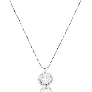 Colar com pingente cravejado de zirconia banho em rodio branco