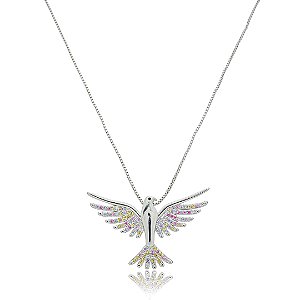 Colar com pingente espirito santo com zirconia banho em rodio branco