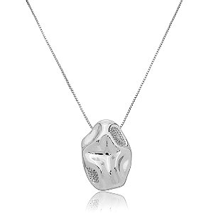 Colar com pingente organico com zirconia cristal banho em rodio branco