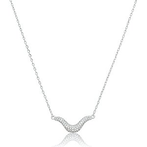 Colar com pingente cravejado de zirconia cristal banho em rodio branco