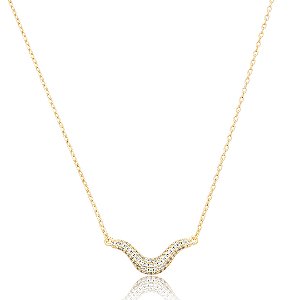 Colar com pingente cravejado de zirconia cristal banho em ouro 18k