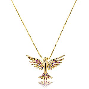 Colar com pingente espirito santo com zirconia banho em ouro 18k