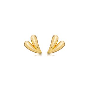 Brinco dourado liso de coração banho em ouro 18K