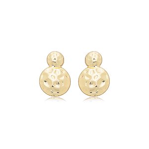 Brinco dourado martelado liso banho em ouro 18K