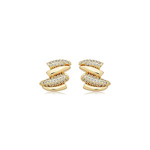 Brinco cravejado de zirconia cristal banho em ouro 18k