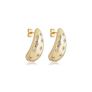 Brinco cravejado de zirconia cristal banho em ouro 18k