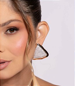 Brinco cravejado de zirconia cristal banho em ouro 18k