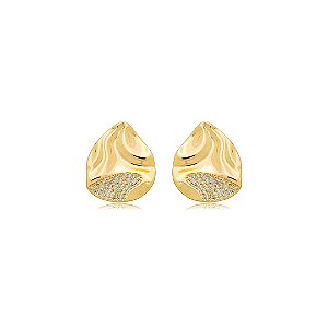 Brinco organico cravejado de zirconia cristal banho em ouro 18k