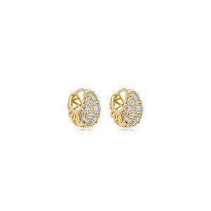 Brinco de argola cravejada de zirconia cristal banho em ouro 18k