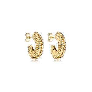 Brinco de argola com zirconia cristal banho em ouro 18k