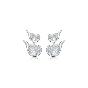Brinco cravejado de zirconia cristal banho em rodio branco
