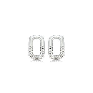 Brinco cravejado de zirconia cristal banho em rodio branco