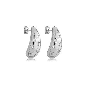 Brinco cravejado de zirconia cristal banho em rodio branco