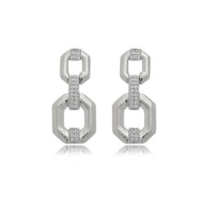 Brinco cravejado de zirconia cristal banho em rodio branco