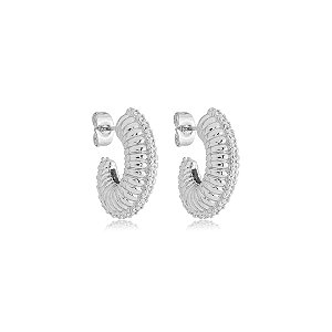 Brinco de argola com zirconia cristal banho em rodio branco