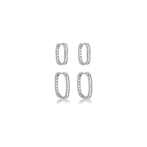 Dupla de argolas com zirconia cristal banho em rodio branco