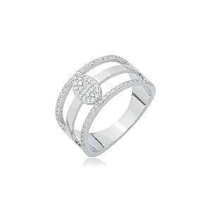 Anel cravejado de zirconia cristal banho em rodio branco