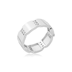 Anel cravejado de zirconia cristal banho em rodio branco