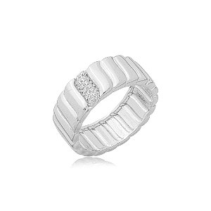 Anel cravejado de zirconia cristal banho em rodio branco