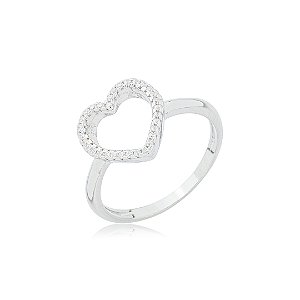 Anel cravejado de zirconia cristal banho em rodio branco