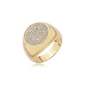 Anel cravejado de zirconia cristal banho em ouro 18k