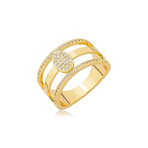Anel cravejado de zirconia cristal banho em ouro 18k