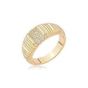 Anel cravejado de zirconia cristal banho em ouro 18k