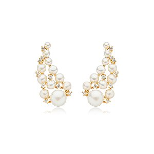 Brinco de pérola banho em ródio branco