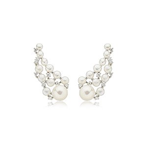 Brinco de pérola banho em ródio branco
