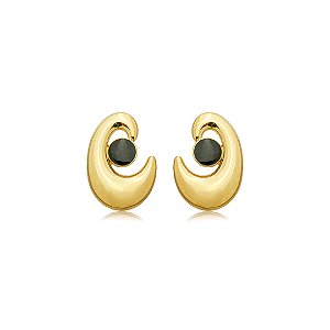 Brinco liso esmaltado banho em ouro 18k