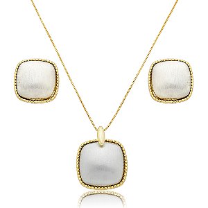 Conjunto de brinco e colar acetinado banho duplo