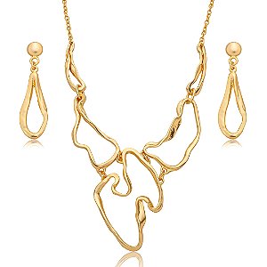 Conjunto de brinco e colar acetinado banho em ouro 18k