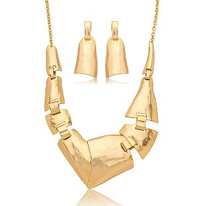 Conjunto de brinco e colar acetinado banho em ouro 18k