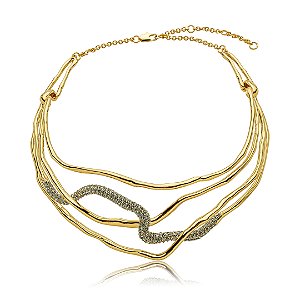 Colar cravejado de zircônia cristal com caneta de ródio branco banho em ouro 18k