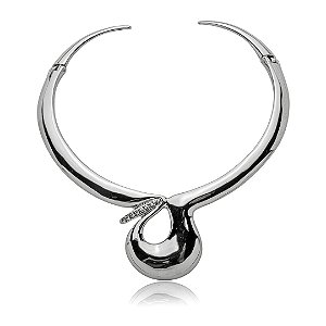 Colar de aro liso banho em ródio branco