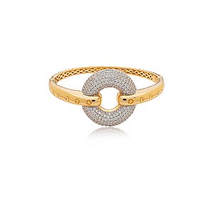 Bracelete cravejado de zircônia cristal com caneta de ródio branco banho em ouro 18k