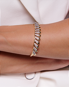 Bracelete cravejado de zircônia cristal com caneta de ródio branco banho em ouro 18k