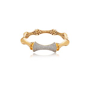 Bracelete cravejado de zircônia cristal com caneta de ródio branco banho em ouro 18k