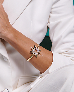 Bracelete cravejado de zircônia cristal banho em ouro 18k