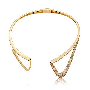 Colar de aro cravejado de zircônia cristal banho em ouro 18k