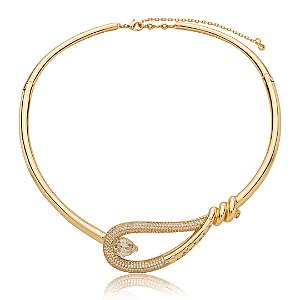 Colar de aro cravejado de zircônia cristal banho em ouro 18k