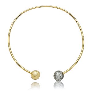 Colar de aro cravejado de zircônia cristal banho em ouro 18k