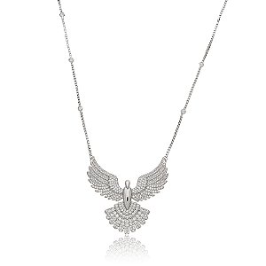 Colar espírito santo cravejado de zircônia cristal banho em ródio branco